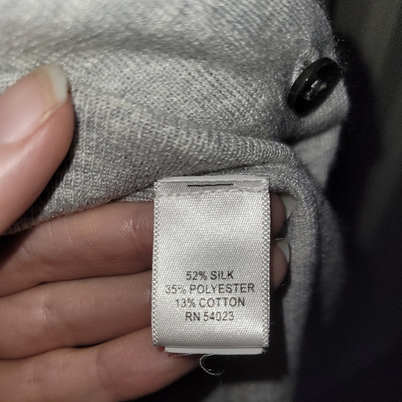 Banana Republic Silk Cotton Blend Buttonup Grey Long Sweater with Pockets - Picture 3 of 5